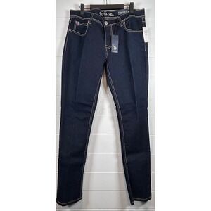US Polo Assn Womens Kate Dark Wash Denim Jeans White‎ Stitching USA Flag 15/16